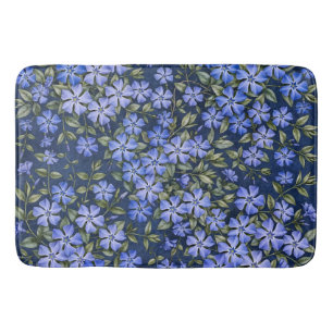 Charming Scattered Periwinkle Flowers Deep Blue Bath Mat