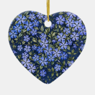 Charming Scattered Periwinkle Flowers Deep Blue Ceramic Ornament