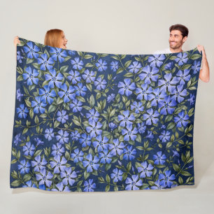 Charming Scattered Periwinkle Flowers Deep Blue Fleece Blanket