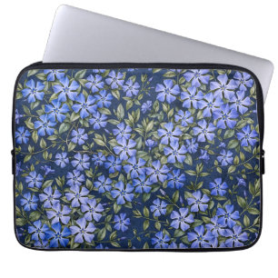 Charming Scattered Periwinkle Flowers Deep Blue Laptop Sleeve