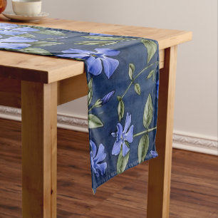 Charming Scattered Periwinkle Flowers Deep Blue Medium Table Runner