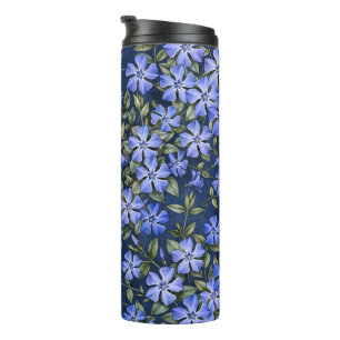 Charming Scattered Periwinkle Flowers Deep Blue Thermal Tumbler