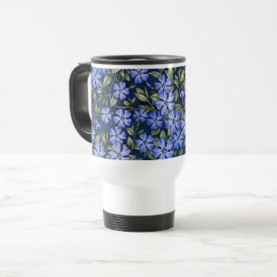 Charming Scattered Periwinkle Flowers Deep Blue Travel Mug
