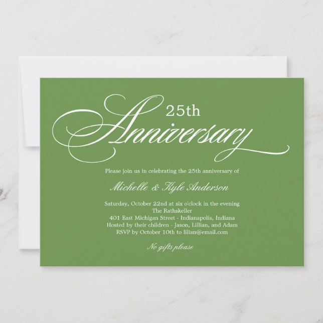 Charming Script Anniversary Invitation - Green (Front)