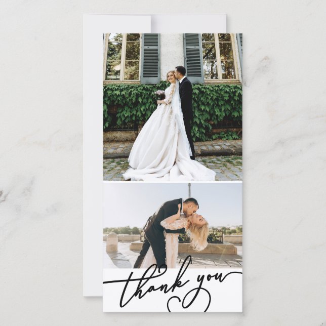 Charming Script Thank You 2 Wedding Photos Card (Front)