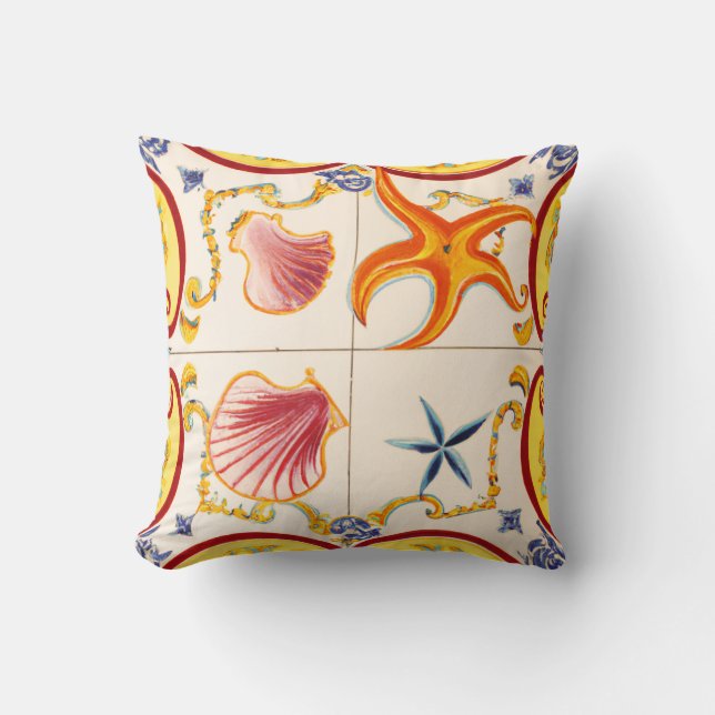 Charming Seashells and Starfish Throw Pillow (Front)