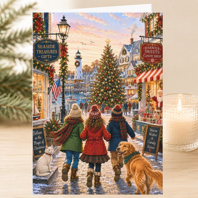 Charming Seaside Harbour Square Merry Christmas Card (Creator Uploaded)