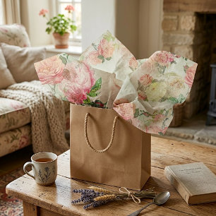 Charming Shabby Chic Pink Floral Roses Art Pattern Tissue Paper