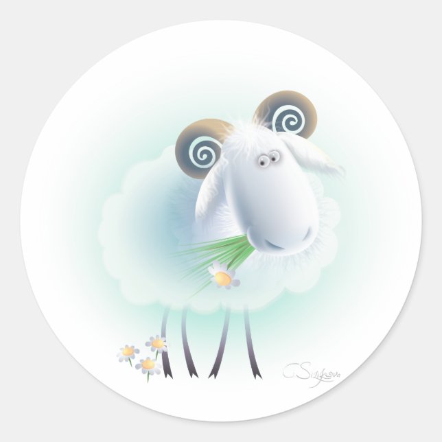 charming sheep classic round sticker (Front)