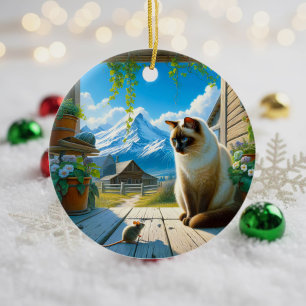 Charming Siamese Cat Keepsake Ceramic Ornament