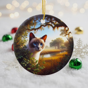 Charming Siamese Cat Keepsake Ceramic Ornament