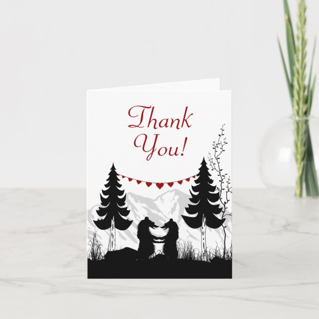 Charming Silhouette Mountain Bears Thank You Card (Front)