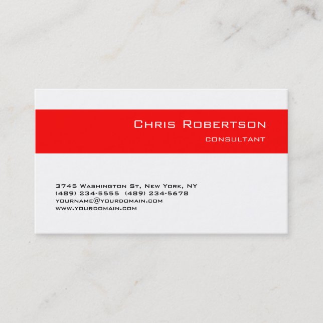 Charming Simple Red White Stripe Business Card (Front)