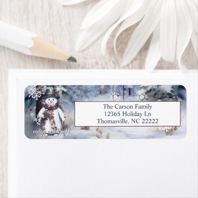 Charming Snowman Aquarelle de forêt d'hiver Adress (En situation)