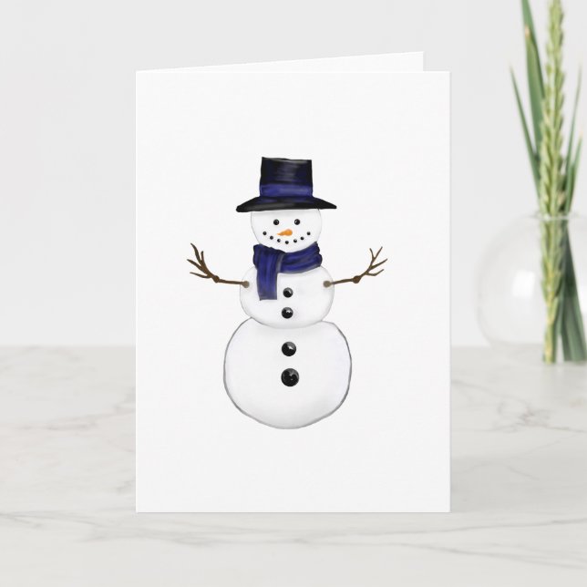 Charming Snowman Blue Scarf and Matching Top Hat Card (Front)