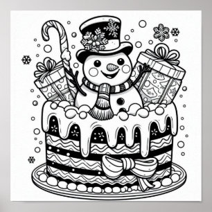 Charming Snowman Holiday Cake Colouring  Poster