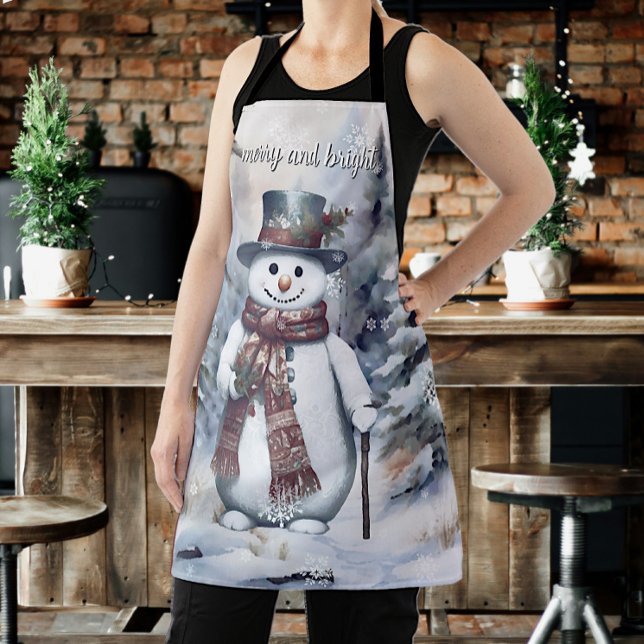Charming Snowman Watercolor Winter Forest Apron (Charming Snowman Watercolor Winter Forest Apron)
