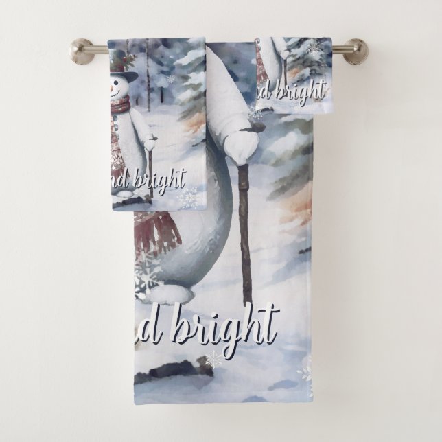 Charming Snowman Watercolor Winter Forest  Bath Towel Set (Insitu)