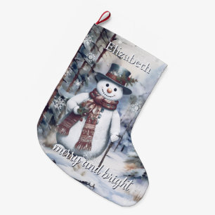 Charming Snowman Watercolor Winter Forest Custom Large Christmas Stocking