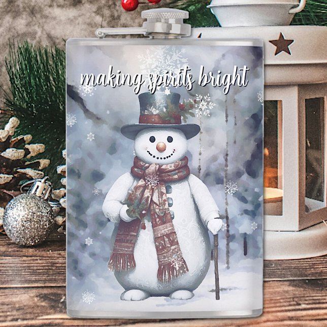 Charming Snowman Watercolor Winter Forest Hip Flask (Charming Snowman Watercolor Winter Forest Flask)