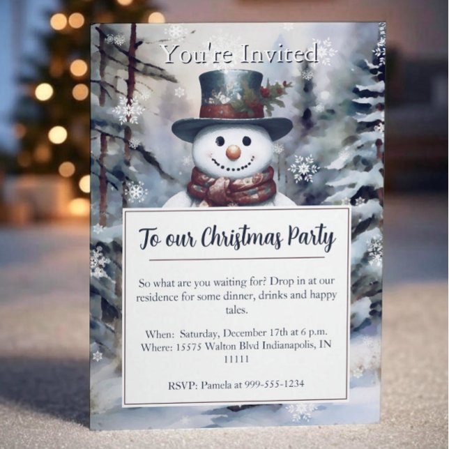 Charming Snowman Watercolor Winter Forest Party Invitation (Charming Snowman Watercolor Winter Forest Party Invitation
)