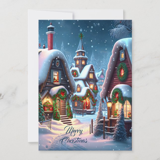 Charming snowy Christmas village  Holiday Card (Front)