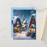 Charming snowy Christmas village  Postcard<br><div class="desc">This charming Postcard features a snowy village with Christmas decorated houses at night. Streets and roofs are thickly covered with snow,  windows are brightly lit,  Christmas decorations consist of fir trees and red Christmas tree balls.  Wonderful card to send best wishes to your family,  friends and more! Customizable.</div>