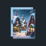 Charming snowy Christmas village  Postcard<br><div class="desc">This charming Postcard features a snowy village with Christmas decorated houses at night. Streets and roofs are thickly covered with snow,  windows are brightly lit,  Christmas decorations consist of fir trees and red Christmas tree balls.  Wonderful card to send best wishes to your family,  friends and more! Customizable.</div>