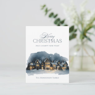 Charming Snowy Houses at Night Merry Christmas Holiday Postcard