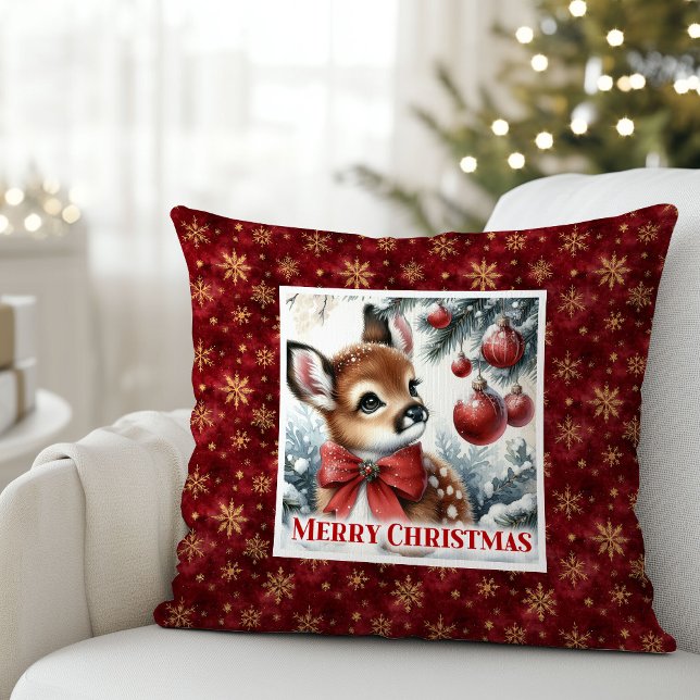 Charming snowy scene baby deer kids room decor  throw pillow (Charming snowy scene baby deer kids room decor (50))