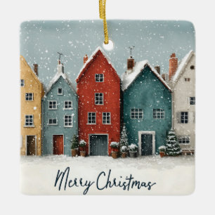 Charming Snowy Village "Merry Christmas" Ceramic Ornament