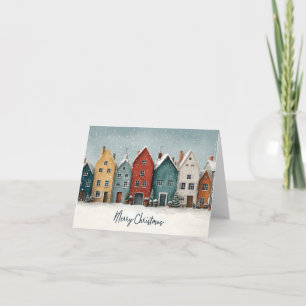 Charming Snowy Village "Merry Christmas" Holiday Card