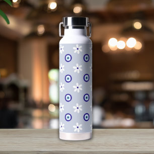 Charming Soft Blue Feminine Daisy Evil Eye  Water Bottle