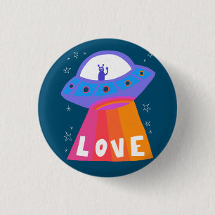 Charming Space Aliens Martians UFO Cute LOVE 1 Inch Round Button