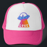 Charming Space Aliens Martians UFO Cute LOVE Trucker Hat<br><div class="desc">Hope you like this fun  design. Add your own text to the front or back. Check my shop for more matching items like stickers,  mugs,  cards,  tshirts,  towels,  wrapping paper as well as other patterns. Thanks for shopping with me! if you'd like something custom let me know!</div>