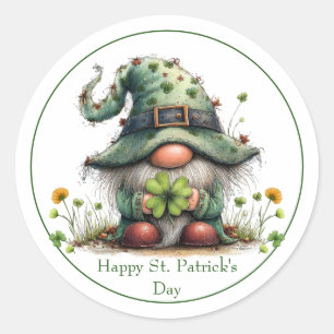 Charming Spring Clover & Gnome  Classic Round Sticker