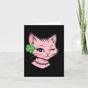 Charming St.patrick's Day Winking Cat With Clover Card