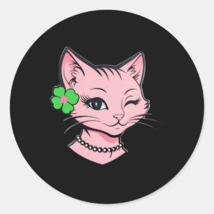 Charming St.patrick's Day Winking Cat With Clover  Classic Round Sticker