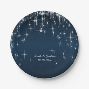 Charming Star Struck Wedding   Navy Blue Paper Plate