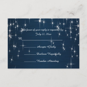 Charming Star Struck Wedding Navy Blue RSVP Card