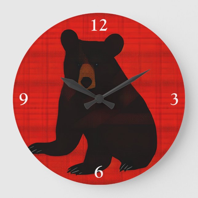 Charming Story Book Black Bear Cub Large Clock (Front)