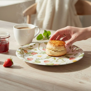 Charming Strawberry Daisy Botanical Watercolor Paper Plate