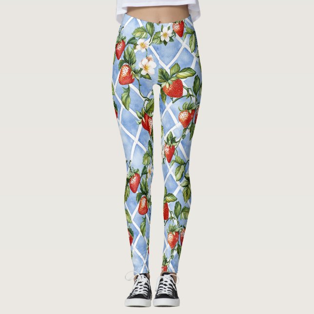 Charming Strawberry & Leaf Pattern – Vintage (2) Leggings (Front)