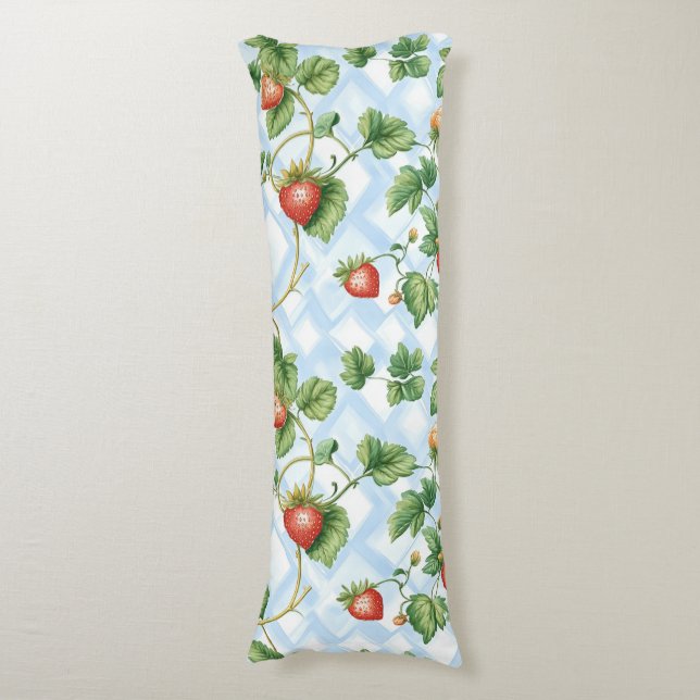 Charming Strawberry & Leaf Pattern – Vintage Body Pillow (Front Vertical)