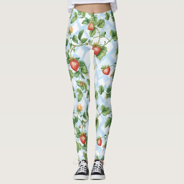 Charming Strawberry & Leaf Pattern – Vintage Leggings (Front)