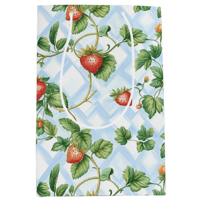 Charming Strawberry & Leaf Pattern – Vintage Medium Gift Bag (Front)
