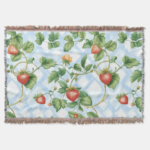 Charming Strawberry & Leaf Pattern – Vintage Throw Blanket