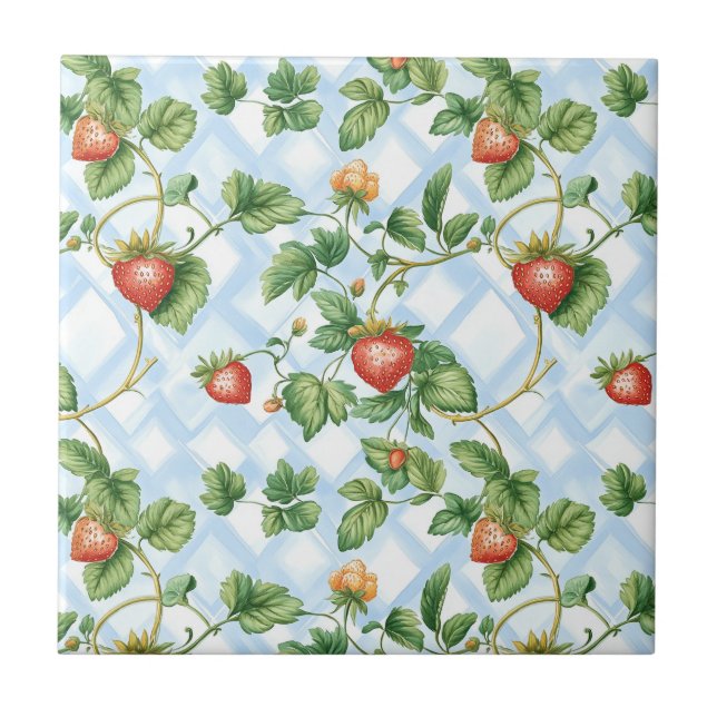 Charming Strawberry & Leaf Pattern – Vintage Tile (Front)