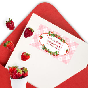 Charming Strawberry Pink Gingham Baby Shower Label