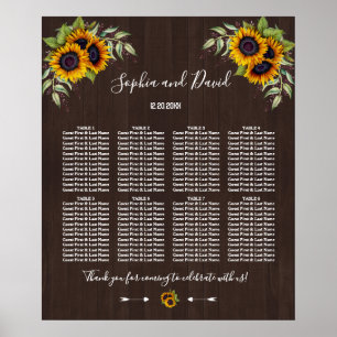 Charming Sunflowers Wood Wedding Seating Chart
